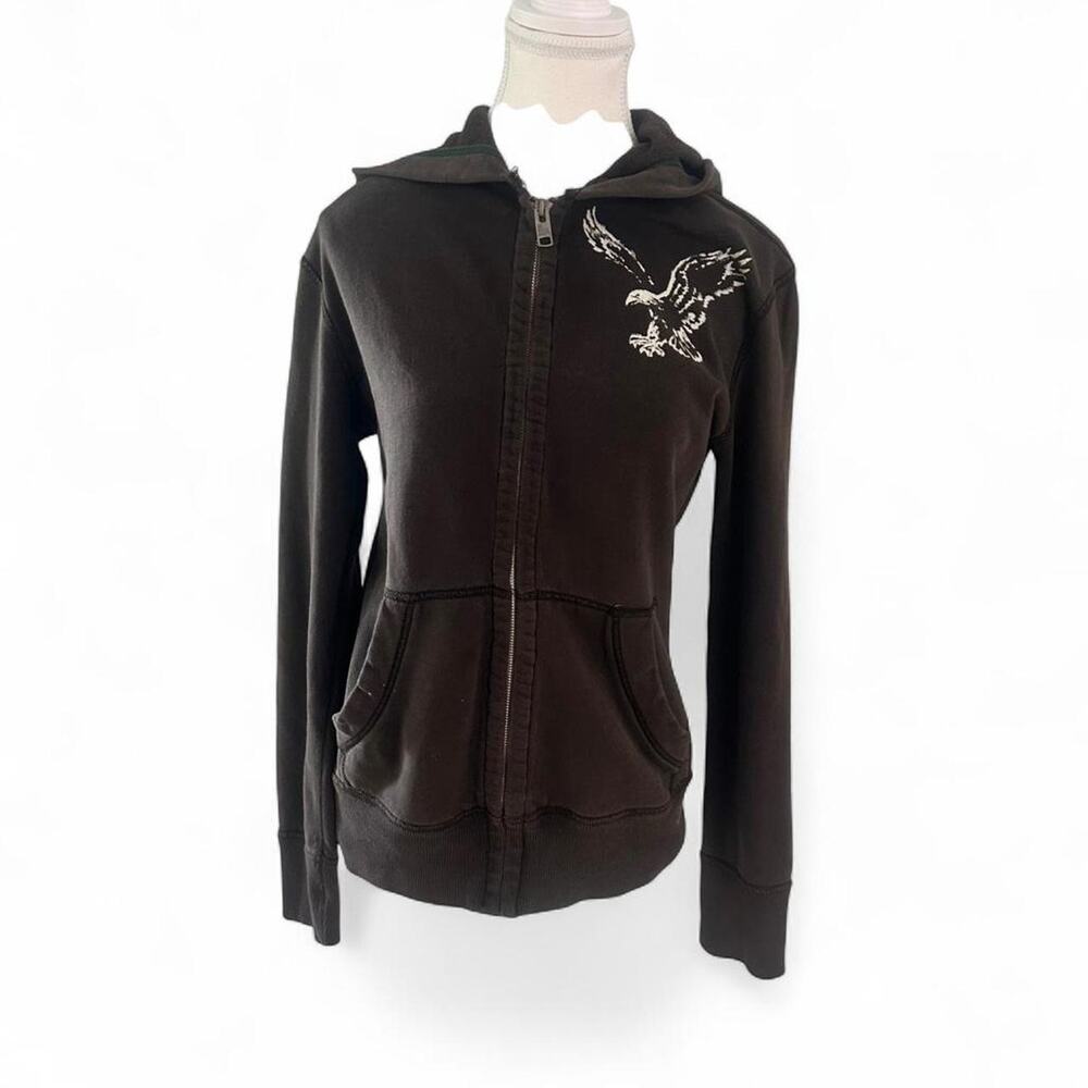 Brown American Eagle Skater Vibe Vintage 2000s Zip Up LightWeight Hoodie Size XS